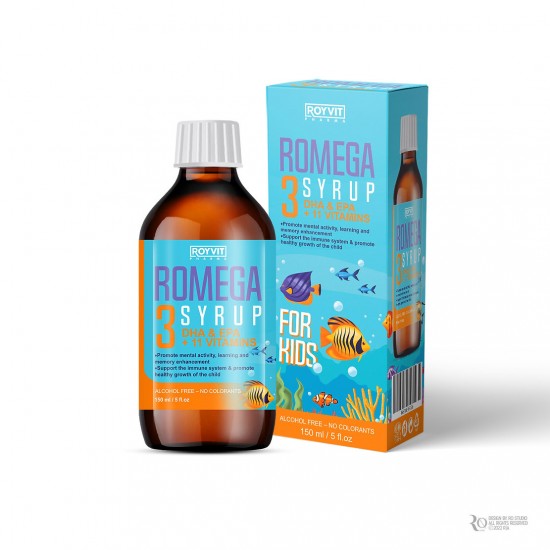 ROMEGA 3 Complete Omega-3 Fish Oil Syrup for Kids with Essential Multivitamins and Minerals for Enhanced Brain, Vision, and Immune Health, 150 ml