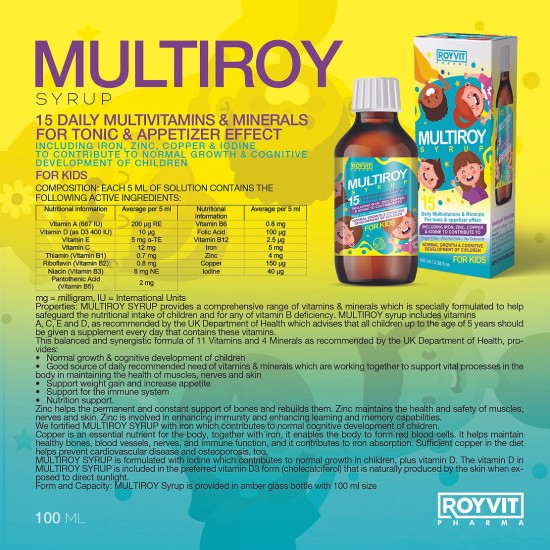 MultiRoy Daily Multivitamin Syrup for Kids, Boosts Growtha and Cognitive Development, 100 ml