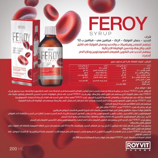 FeRoy Iron Syrup, Enhance Energy, Reduce Fatigue, and Support Immune and Cognitive Performance, 200 ml