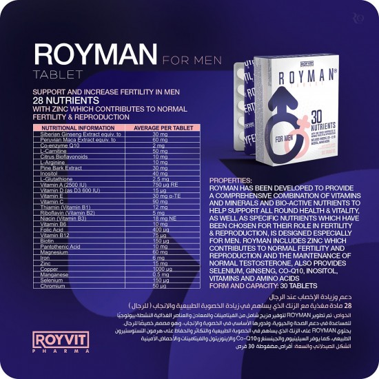 Boost Male Fertility with ROYMAN Fertility Support Tablet, 30 Tablets