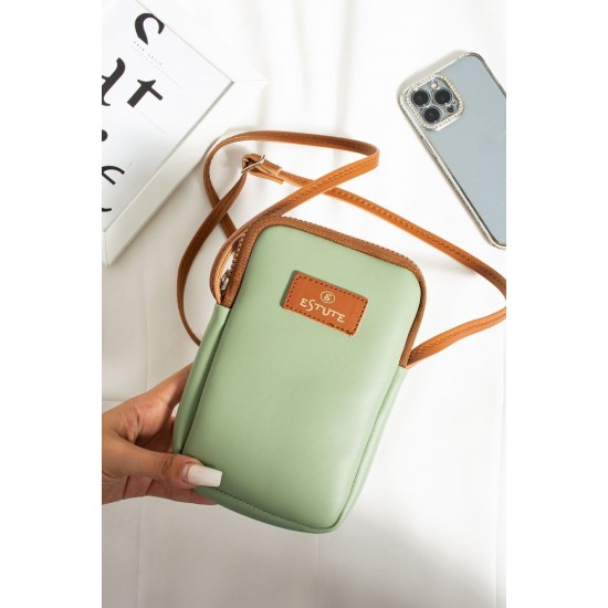 Leather Phone Holder with Adjustable Shoulder Strap, Shoulder Bag and Handbag, Stylish and Versatile, Green Color