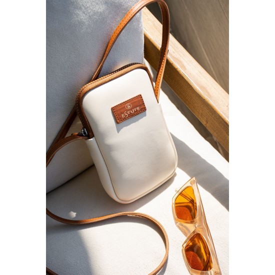 Leather Phone Holder with Adjustable Shoulder Strap, Shoulder Bag and Handbag, Stylish and Versatile, Cream Color