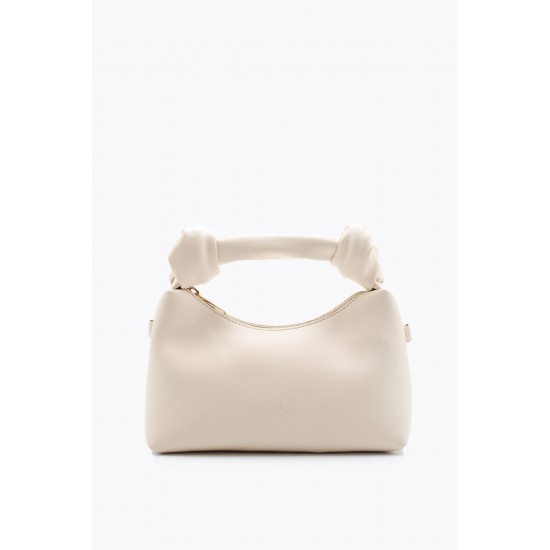 Women's Leather Shoulder Bag with Knot Detail, Stylish, Trendy and Elegant Handbag for Versatile Use, Cream Color