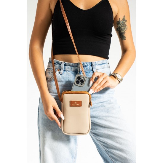 Leather Phone Holder with Adjustable Shoulder Strap, Shoulder Bag and Handbag, Stylish and Versatile, Brown Color