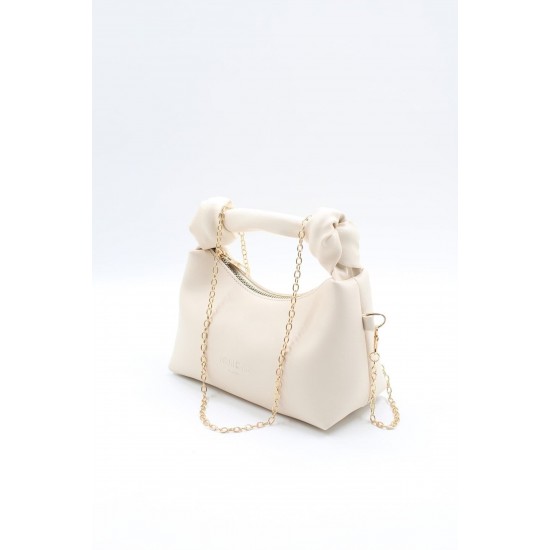 Women's Leather Shoulder Bag with Knot Detail, Stylish, Trendy and Elegant Handbag for Versatile Use, Cream Color