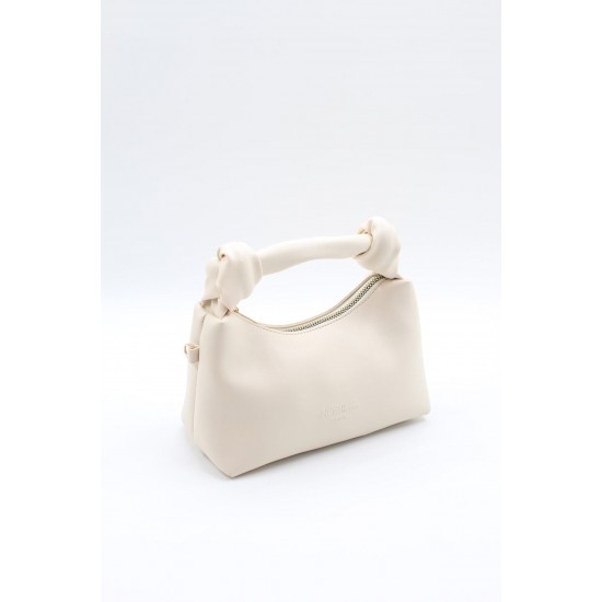 Women's Leather Shoulder Bag with Knot Detail, Stylish, Trendy and Elegant Handbag for Versatile Use, Cream Color