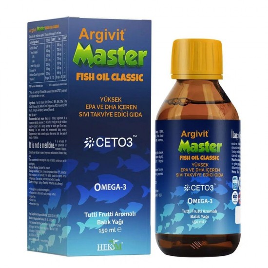 Argivit Master Fish Oil Classic Syrup, Omega-3, DHA & EPA for Brain Function, Heart, Overall Health, Energy & Immunity, 3000 Mg, 150 ml