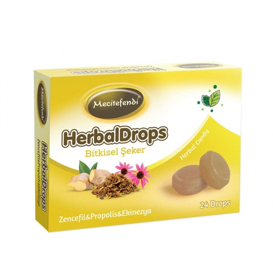 هيربال دروبس Herbal Drops, سكر عشبي يعزز المناعة مع الزنجبيل والبروبوليس والإكنيشيا - 24 قطعة مملوءة بفيتامين C  