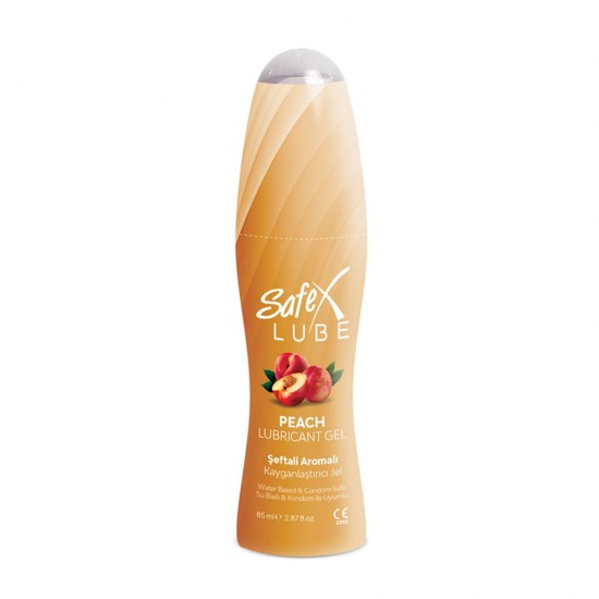 Safex Lube Peach Lubricant Gel, Peach Flavor, Water-Based, Condom-Compatible, Long-Lasting Intimate Lubricant, 85 ml, 2.87 fl. oz