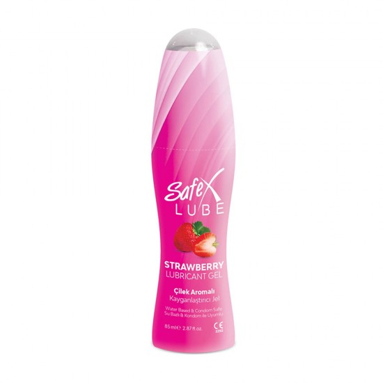 Safex Lube Strawberry Lubricant Gel, Strawberry Flavor, Water-Based, Condom-Compatible, Long-Lasting Intimate Lubricant, 85 ml, 2.87 fl. oz