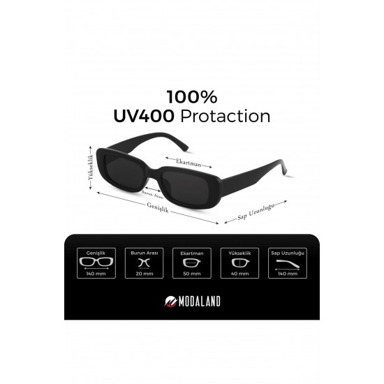 Unisex Sunglasses, Elegant Black Rectangular Frame with Superior UV Protection