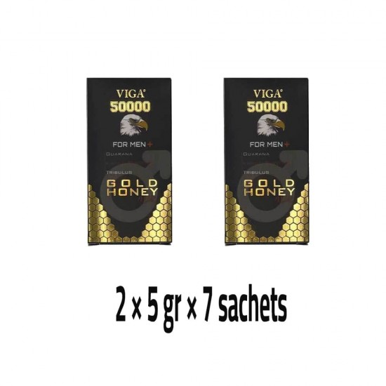 Viga 50000 Gold Honey, Unleash Your Inner Power with Natural Libido Boosting and Male Enhancement, 2 × 5 gr × 7 sachets